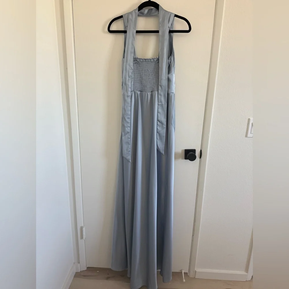 Show Me Your MuMu Light Blue Satin Maxi Dress